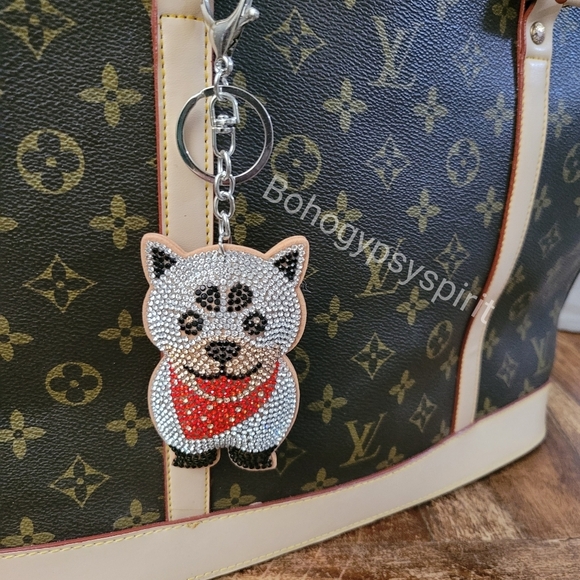 Bling Akita Dog Crystal Rhinestone Keychain Bag Charm - Picture 3 of 13
